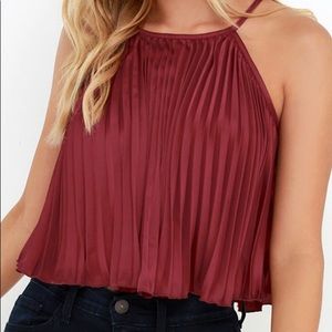 Lulu’s Wine Red Pleated Crop Top